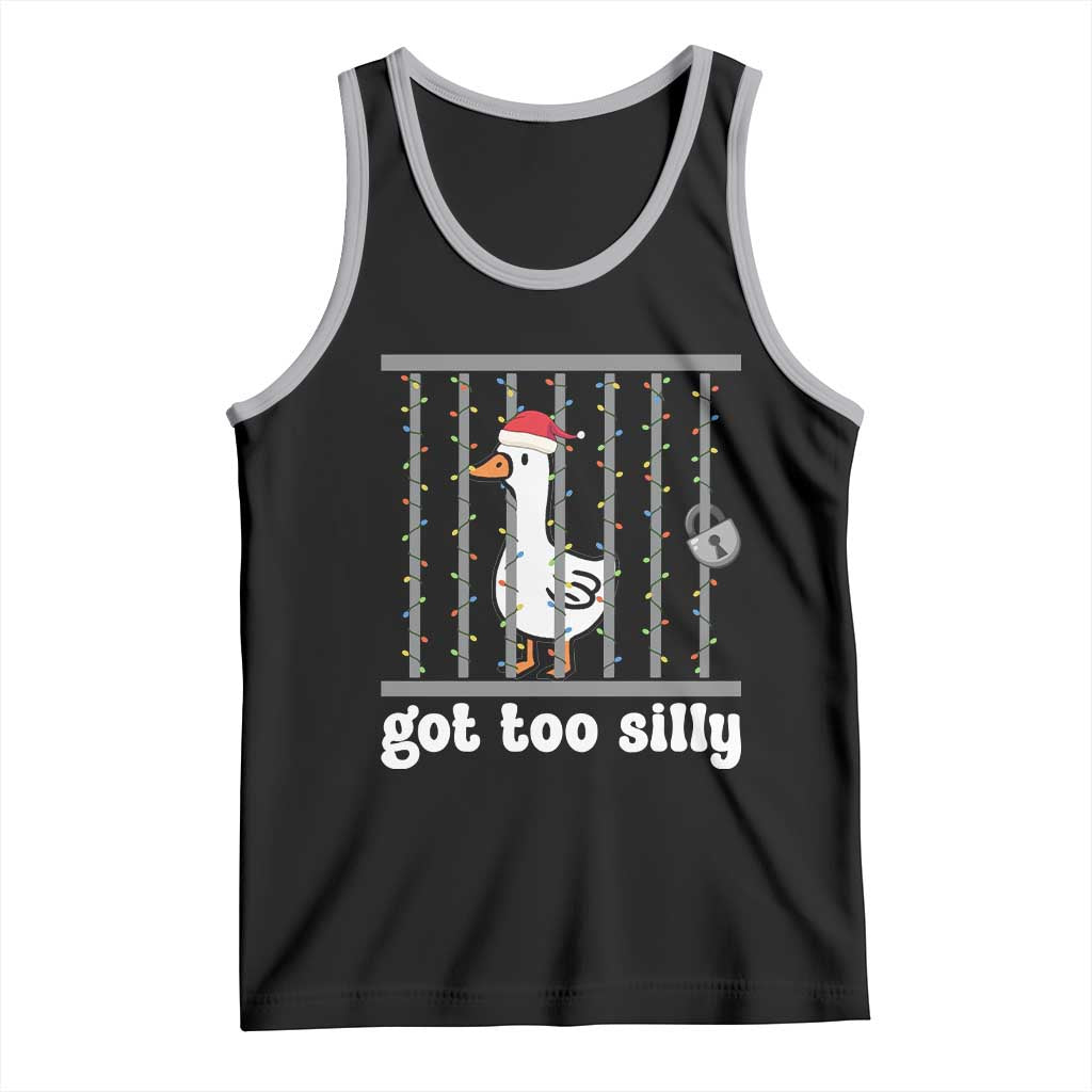 Funny Got Too Silly Christmas Tank Top Santa Goose Pun Humor Animal Lovers TS11 Black Athletic Heather Print Your Wear