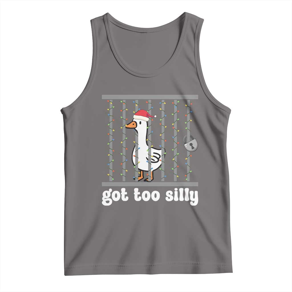 Funny Got Too Silly Christmas Tank Top Santa Goose Pun Humor Animal Lovers TS11 Deep Heather Print Your Wear