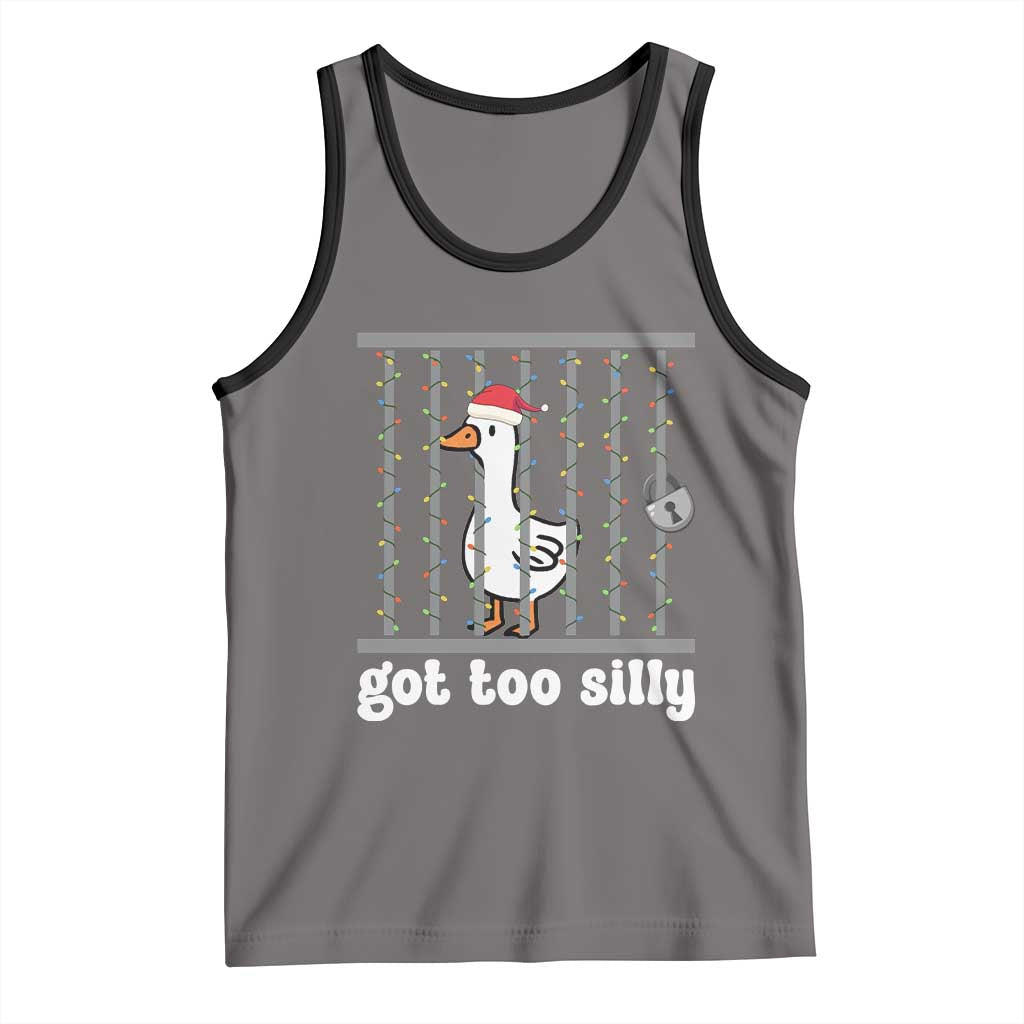 Funny Got Too Silly Christmas Tank Top Santa Goose Pun Humor Animal Lovers TS11 Deep Heather Black Print Your Wear
