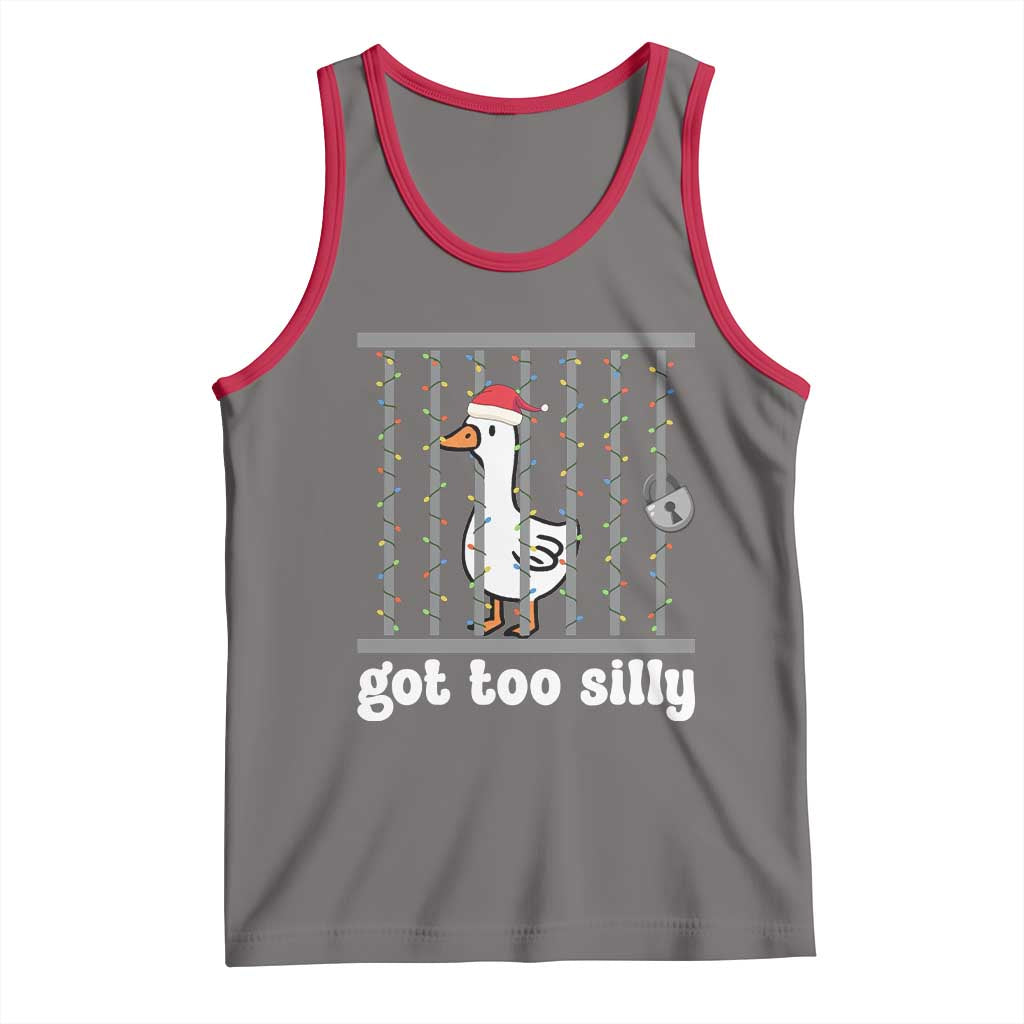 Funny Got Too Silly Christmas Tank Top Santa Goose Pun Humor Animal Lovers TS11 Deep Heather Red Print Your Wear