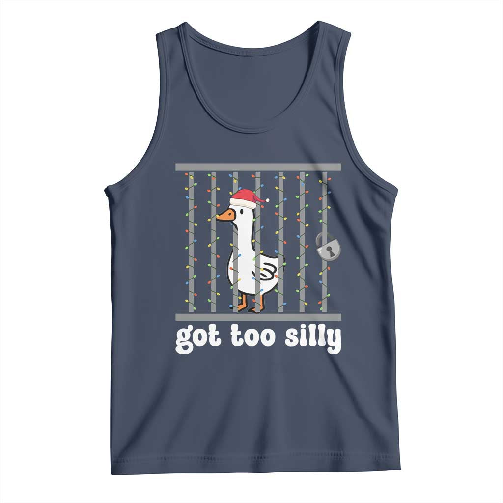 Funny Got Too Silly Christmas Tank Top Santa Goose Pun Humor Animal Lovers TS11 Navy Print Your Wear