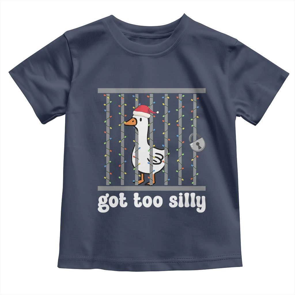 Funny Got Too Silly Christmas Toddler T Shirt Santa Goose Pun Humor Animal Lovers TS11 Navy Print Your Wear