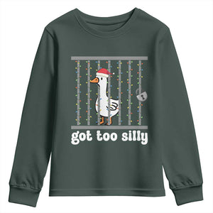 Funny Got Too Silly Christmas Youth Sweatshirt Santa Goose Pun Humor Animal Lovers TS11 Dark Forest Green Print Your Wear