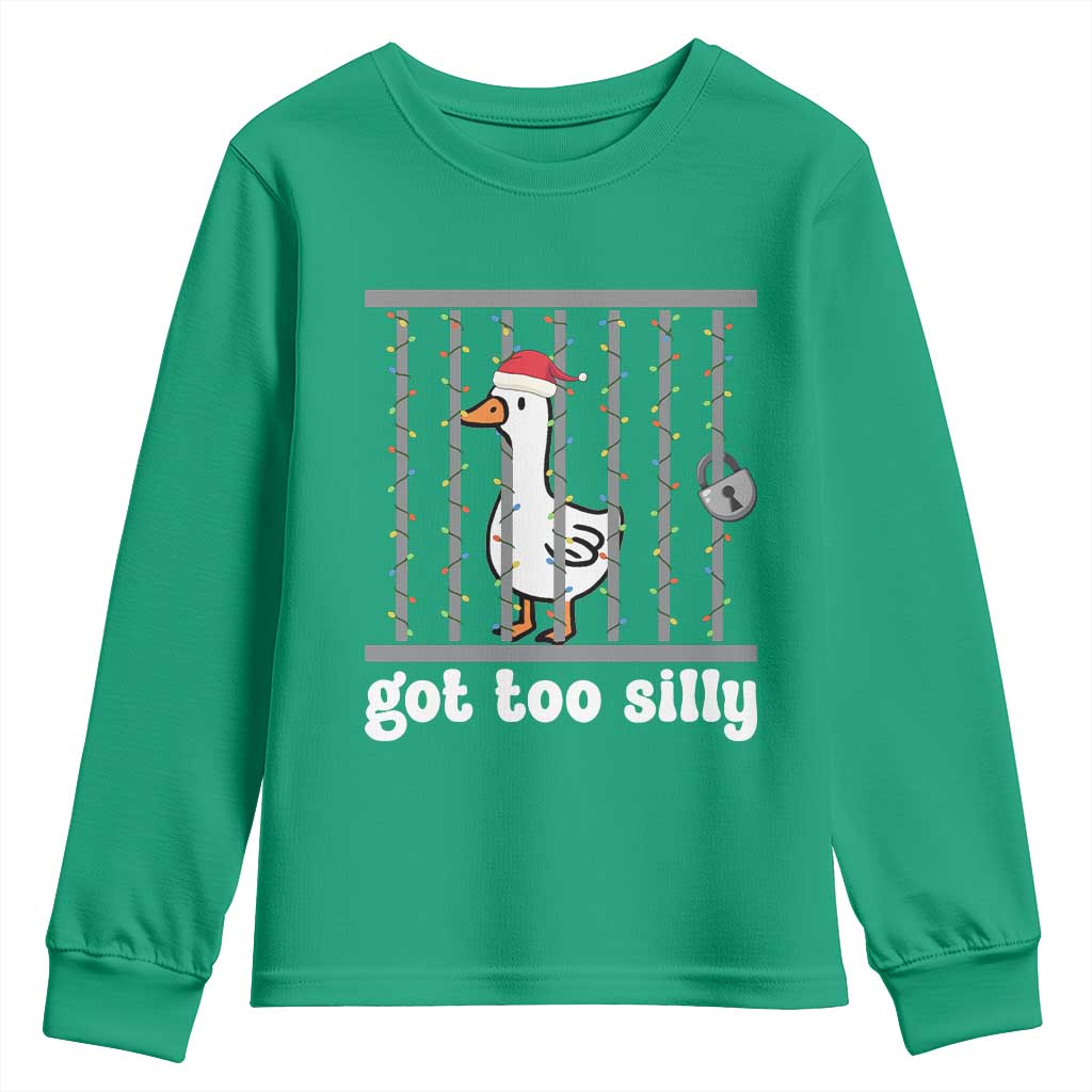Funny Got Too Silly Christmas Youth Sweatshirt Santa Goose Pun Humor Animal Lovers TS11 Irish Green Print Your Wear