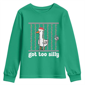 Funny Got Too Silly Christmas Youth Sweatshirt Santa Goose Pun Humor Animal Lovers TS11 Irish Green Print Your Wear