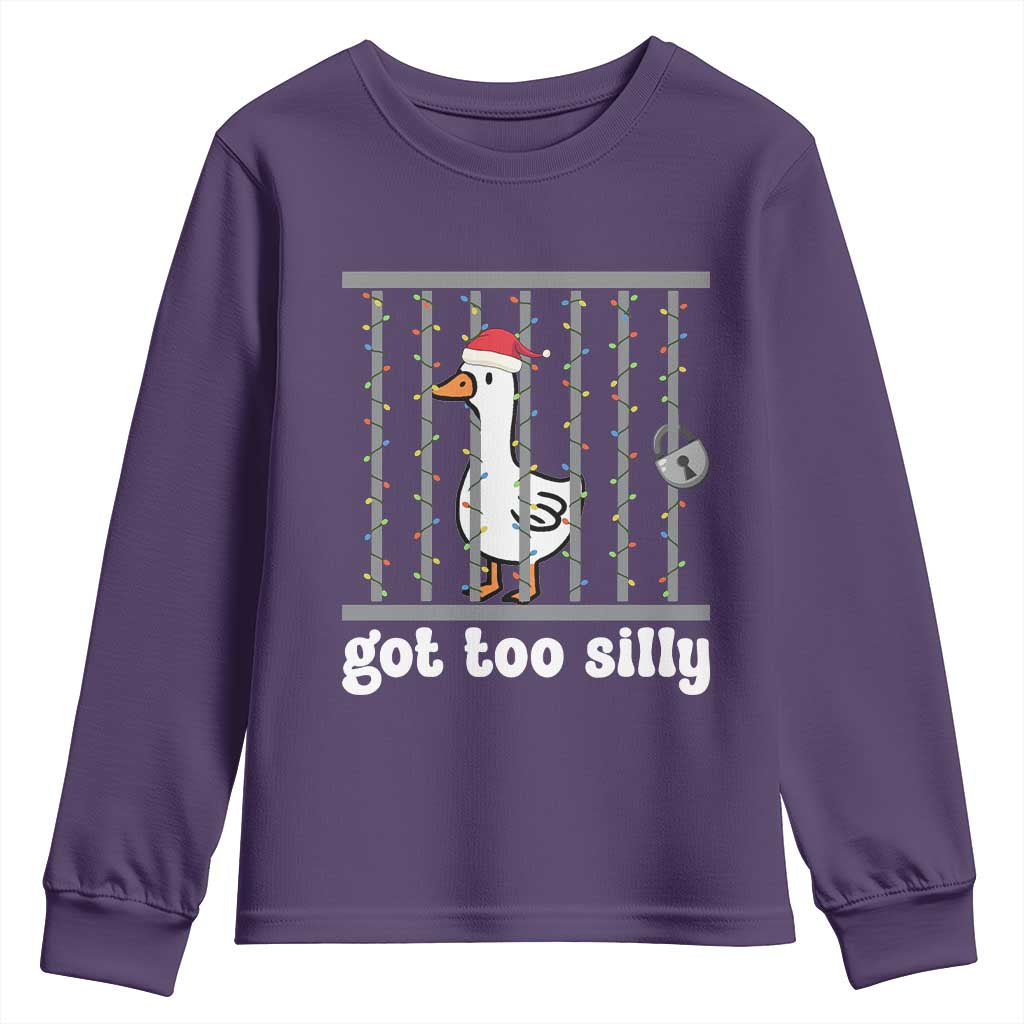 Funny Got Too Silly Christmas Youth Sweatshirt Santa Goose Pun Humor Animal Lovers TS11 Purple Print Your Wear
