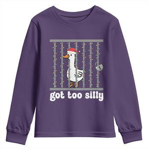 Funny Got Too Silly Christmas Youth Sweatshirt Santa Goose Pun Humor Animal Lovers TS11 Purple Print Your Wear