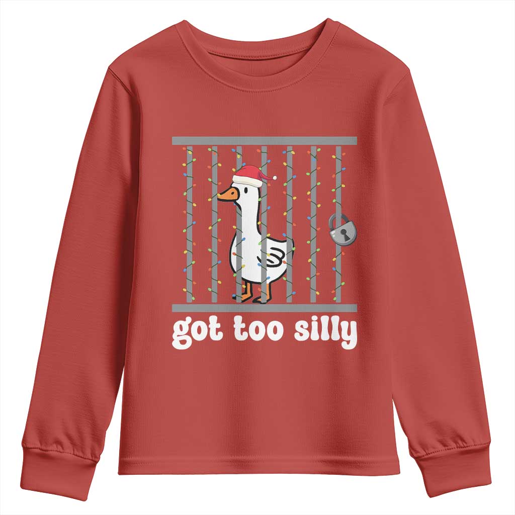 Funny Got Too Silly Christmas Youth Sweatshirt Santa Goose Pun Humor Animal Lovers TS11 Red Print Your Wear