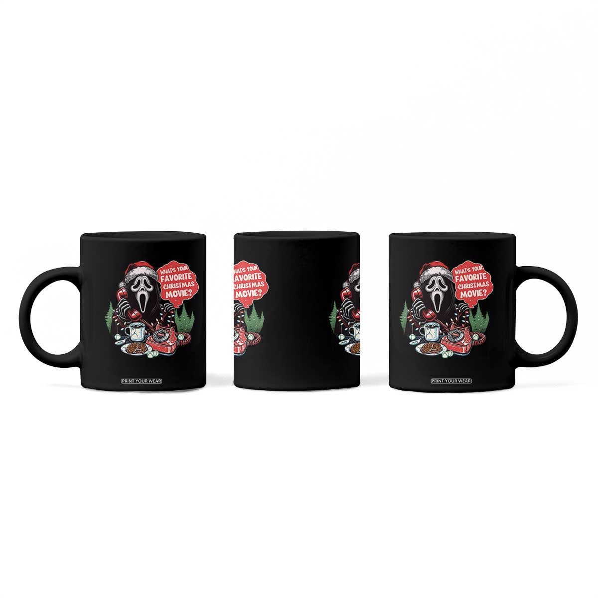 Funny Ghost Christmas Face Coffee Mug Whats Your Favorite Christmas Movie Spooky Xmas TS11 Print Your Wear