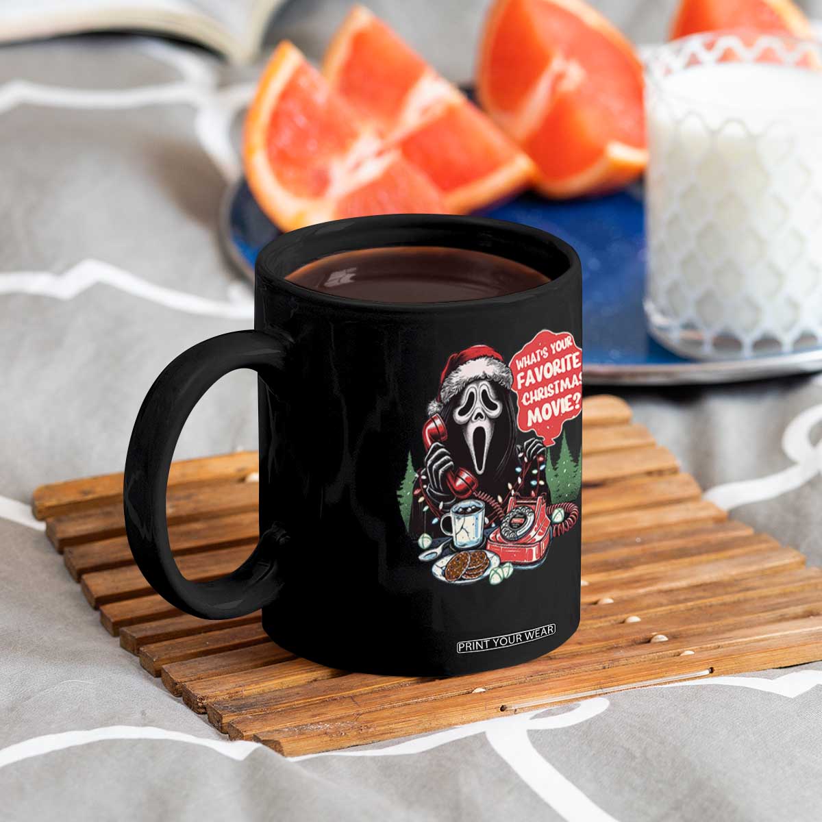 Funny Ghost Christmas Face Coffee Mug Whats Your Favorite Christmas Movie Spooky Xmas TS11 Print Your Wear