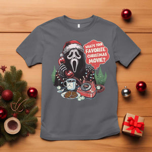 Funny Ghost Christmas Face T Shirt Whats Your Favorite Christmas Movie Spooky Xmas TS11 Charcoal Print Your Wear