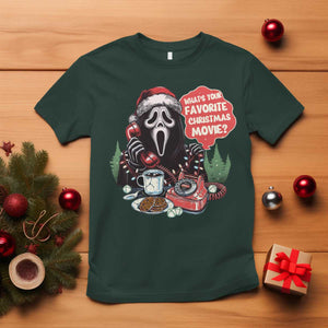 Funny Ghost Christmas Face T Shirt Whats Your Favorite Christmas Movie Spooky Xmas TS11 Dark Forest Green Print Your Wear