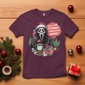 Funny Ghost Christmas Face T Shirt Whats Your Favorite Christmas Movie Spooky Xmas TS11 Maroon Print Your Wear