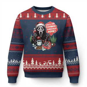 Funny Ghost Xmas Face Ugly Christmas Sweater Whats Your Favorite Xmas Movie Spooky Xmas TS11 Navy Red Print Your Wear
