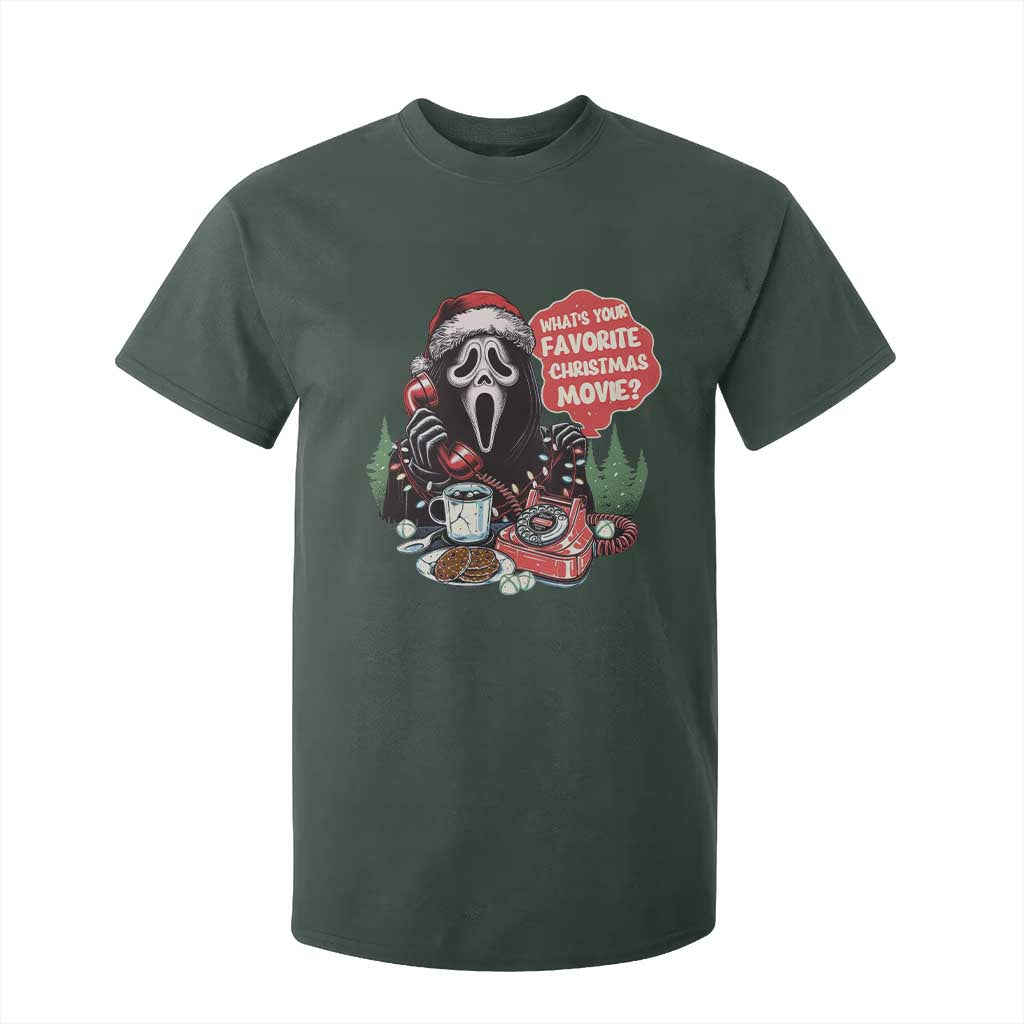 Funny Ghost Christmas Face T Shirt For Kid Whats Your Favorite Christmas Movie Spooky Xmas TS11 Dark Forest Green Print Your Wear