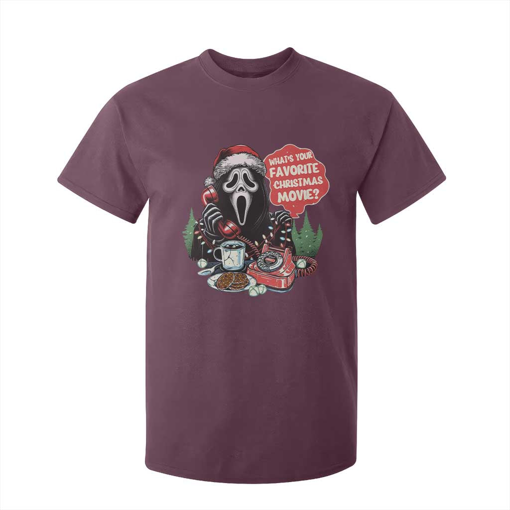 Funny Ghost Christmas Face T Shirt For Kid Whats Your Favorite Christmas Movie Spooky Xmas TS11 Maroon Print Your Wear