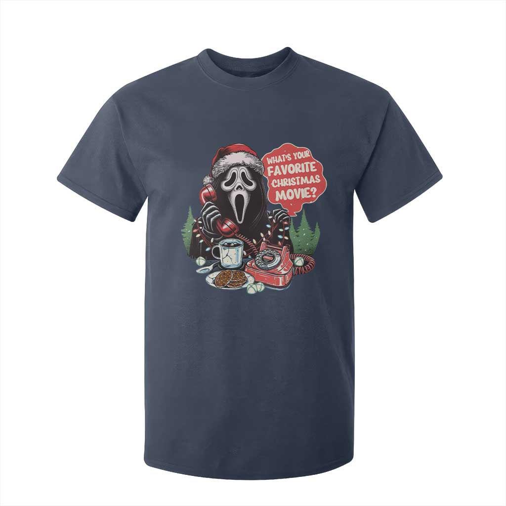Funny Ghost Christmas Face T Shirt For Kid Whats Your Favorite Christmas Movie Spooky Xmas TS11 Navy Print Your Wear