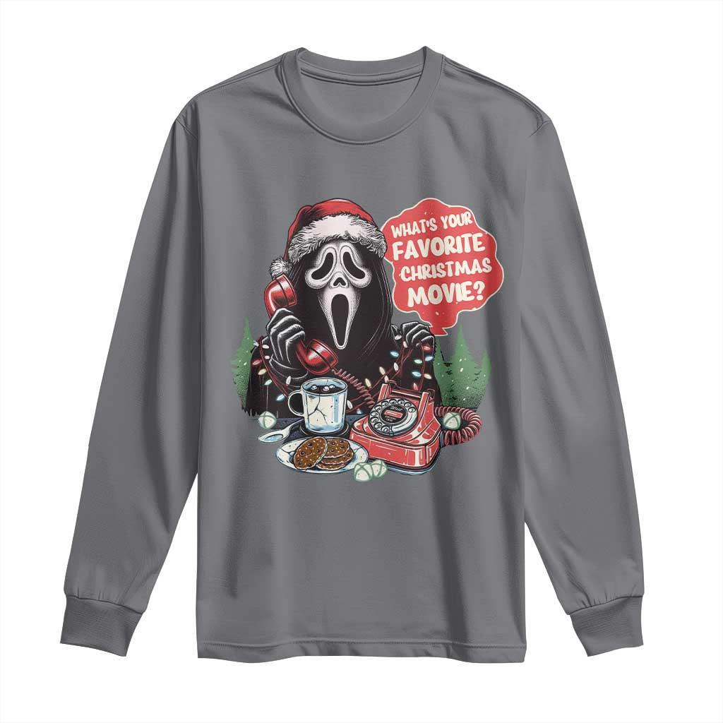 Funny Ghost Christmas Face Long Sleeve Shirt Whats Your Favorite Christmas Movie Spooky Xmas TS11 Charcoal Print Your Wear