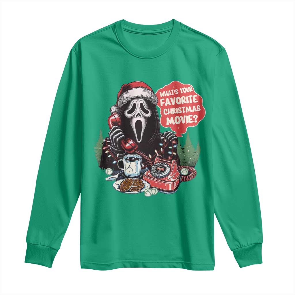 Funny Ghost Christmas Face Long Sleeve Shirt Whats Your Favorite Christmas Movie Spooky Xmas TS11 Irish Green Print Your Wear