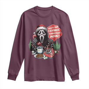 Funny Ghost Christmas Face Long Sleeve Shirt Whats Your Favorite Christmas Movie Spooky Xmas TS11 Maroon Print Your Wear