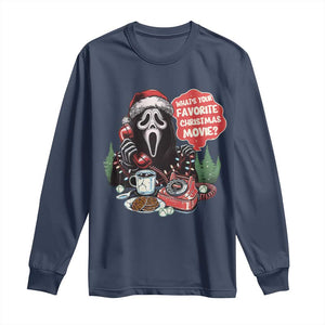 Funny Ghost Christmas Face Long Sleeve Shirt Whats Your Favorite Christmas Movie Spooky Xmas TS11 Navy Print Your Wear