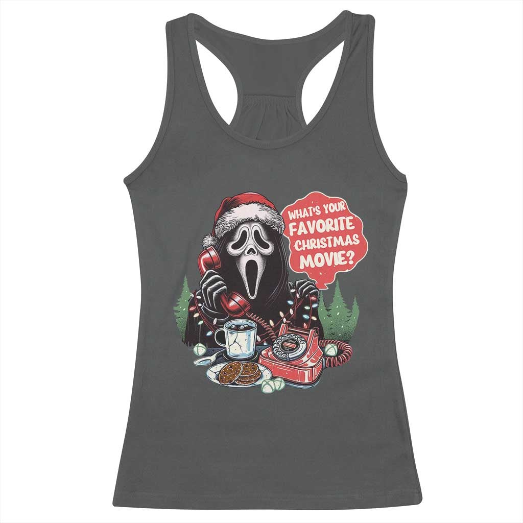 Funny Ghost Christmas Face Racerback Tank Top Whats Your Favorite Christmas Movie Spooky Xmas TS11 Dark Heather Print Your Wear