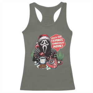 Funny Ghost Christmas Face Racerback Tank Top Whats Your Favorite Christmas Movie Spooky Xmas TS11 Military Green Print Your Wear