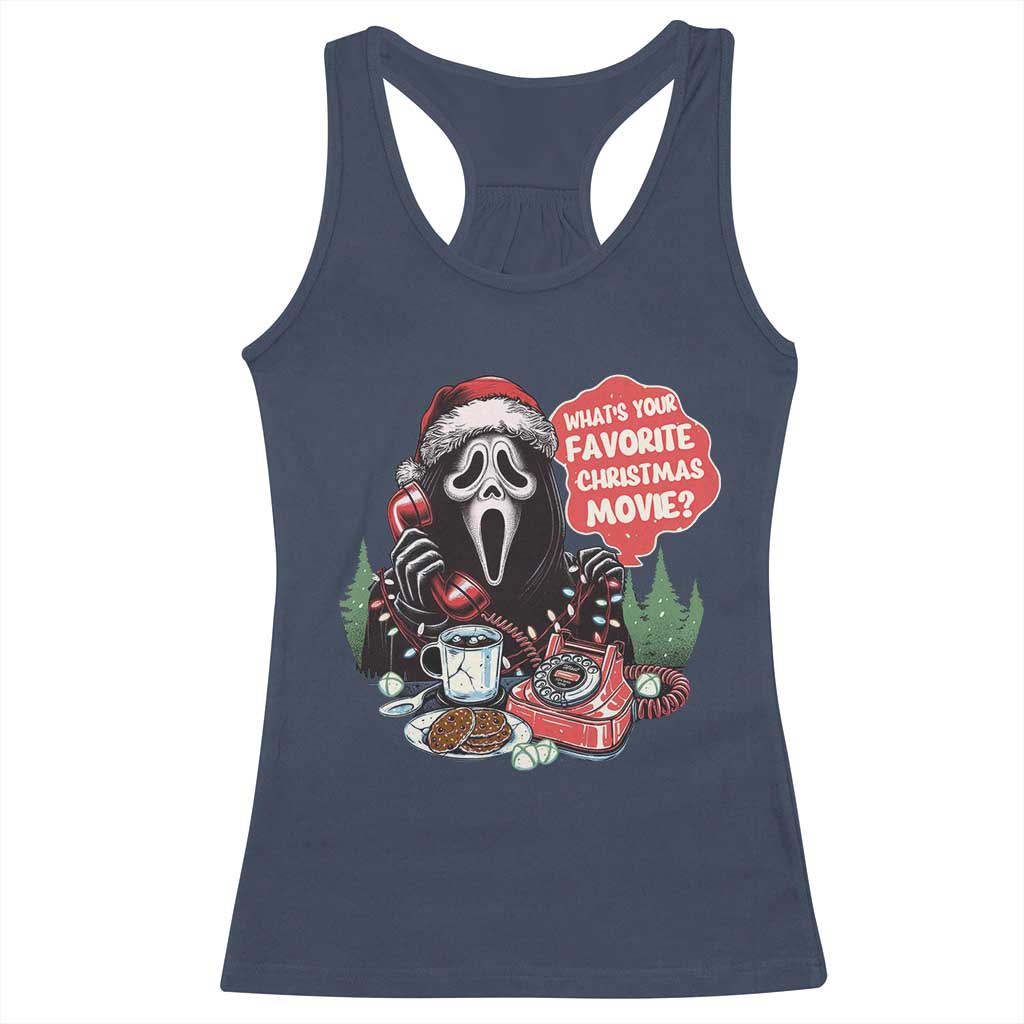 Funny Ghost Christmas Face Racerback Tank Top Whats Your Favorite Christmas Movie Spooky Xmas TS11 Navy Print Your Wear