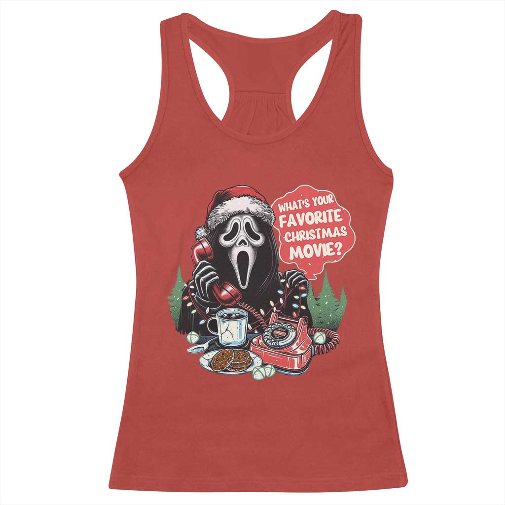 Funny Ghost Christmas Face Racerback Tank Top Whats Your Favorite Christmas Movie Spooky Xmas TS11 Red Print Your Wear
