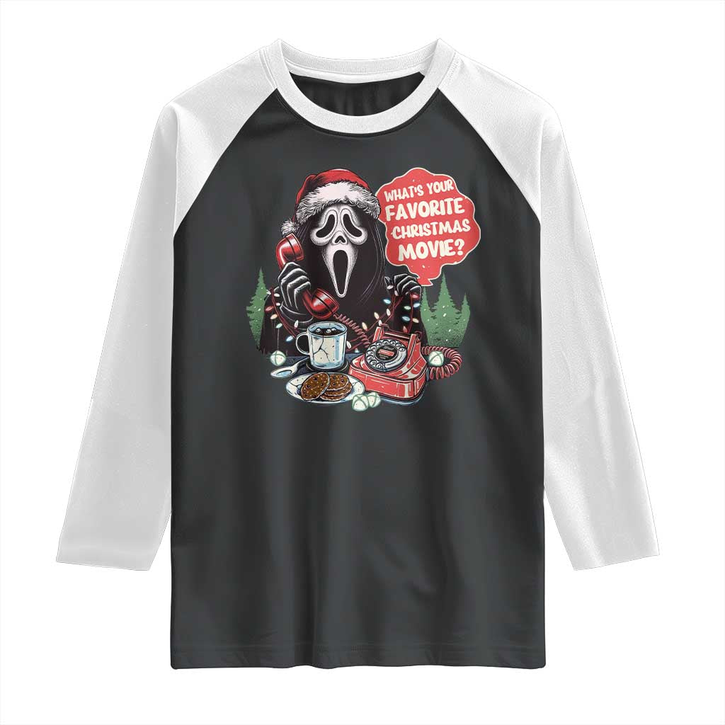 Funny Ghost Christmas Face Raglan Shirt Whats Your Favorite Christmas Movie Spooky Xmas TS11 Black White Print Your Wear