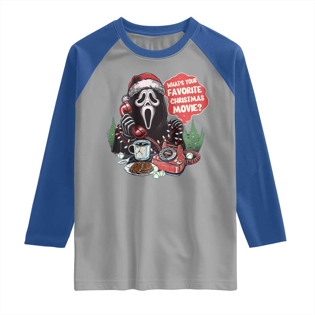 Funny Ghost Christmas Face Raglan Shirt Whats Your Favorite Christmas Movie Spooky Xmas TS11 Sport Gray Royal Print Your Wear
