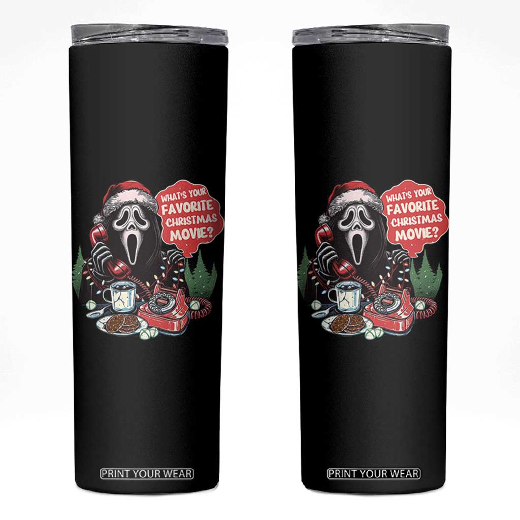 Funny Ghost Christmas Face Skinny Tumbler Whats Your Favorite Christmas Movie Spooky Xmas TS11 Black Print Your Wear