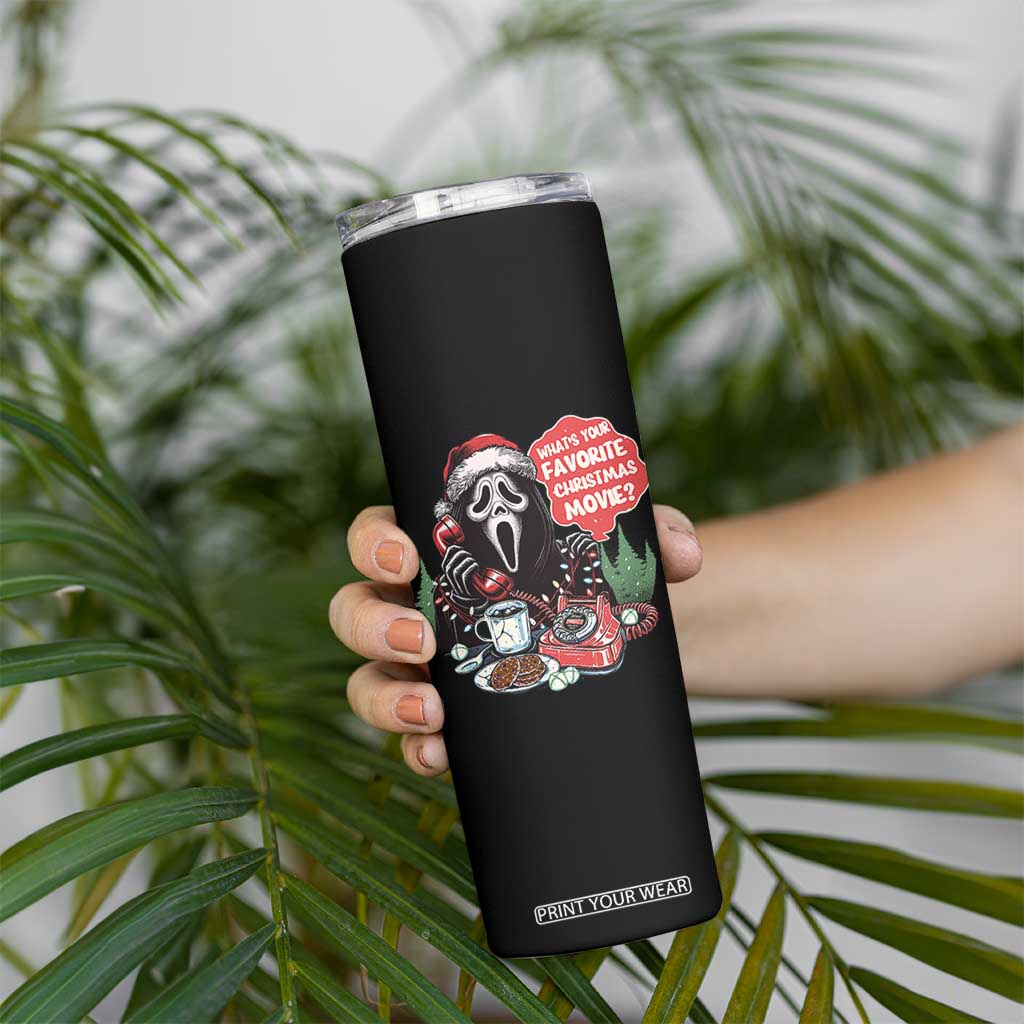 Funny Ghost Christmas Face Skinny Tumbler Whats Your Favorite Christmas Movie Spooky Xmas TS11 Print Your Wear