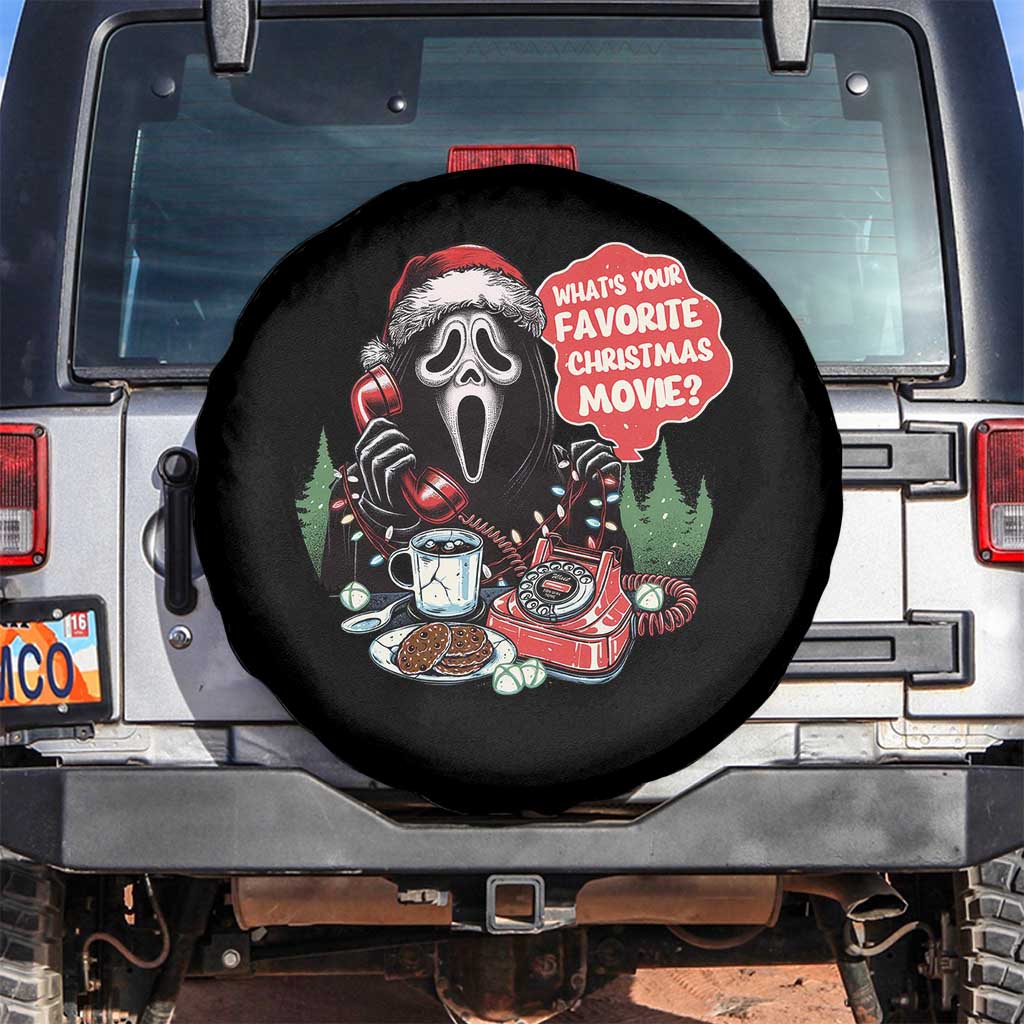 Funny Ghost Christmas Face Spare Tire Cover Whats Your Favorite Christmas Movie Spooky Xmas TS11 No hole Black Print Your Wear