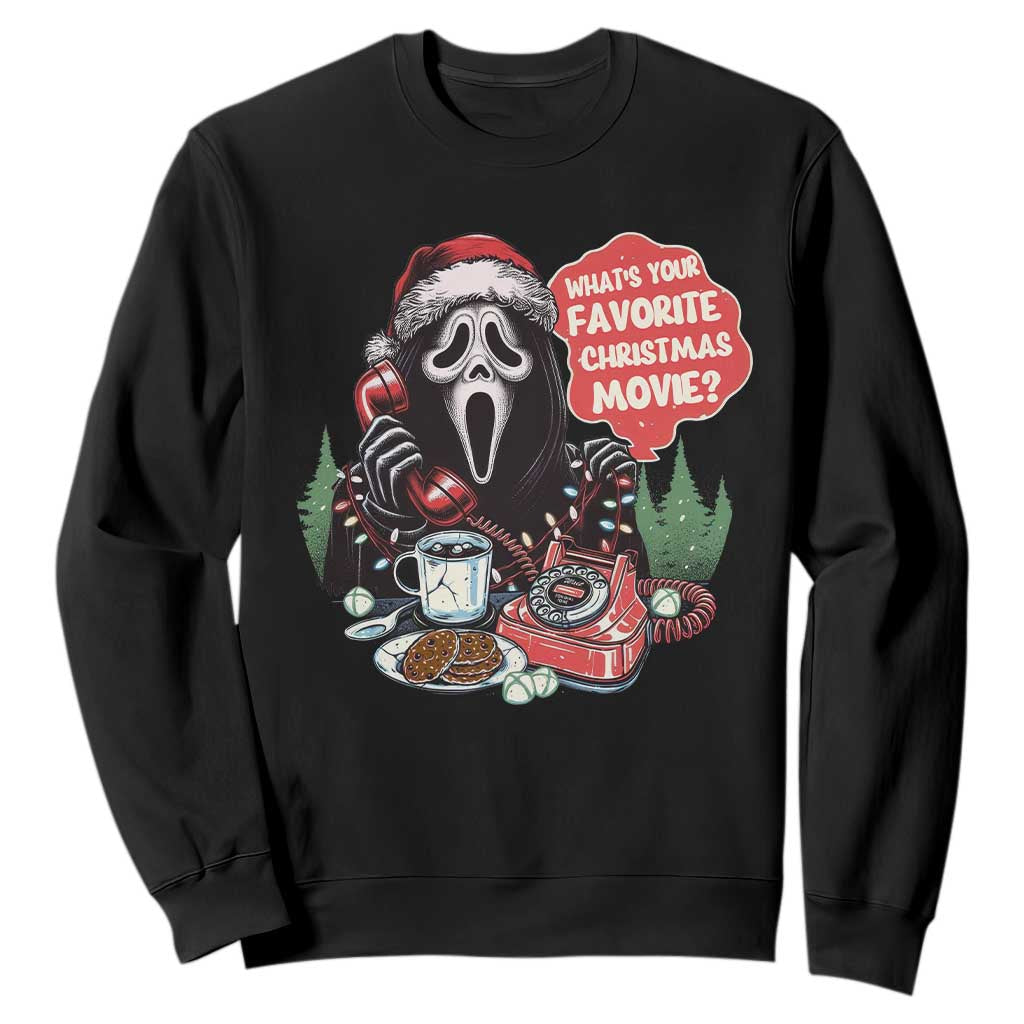 Funny Ghost Christmas Face Sweatshirt Whats Your Favorite Christmas Movie Spooky Xmas TS11 Black Print Your Wear