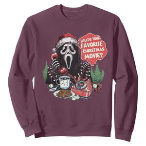 Funny Ghost Christmas Face Sweatshirt Whats Your Favorite Christmas Movie Spooky Xmas TS11 Maroon Print Your Wear