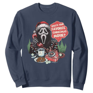 Funny Ghost Christmas Face Sweatshirt Whats Your Favorite Christmas Movie Spooky Xmas TS11 Navy Print Your Wear