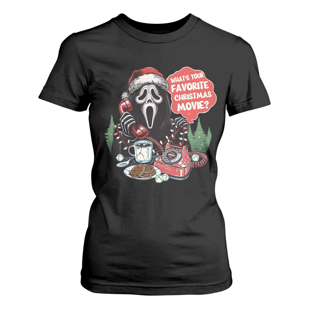 Funny Ghost Christmas Face T Shirt For Women Whats Your Favorite Christmas Movie Spooky Xmas TS11 Black Print Your Wear