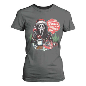 Funny Ghost Christmas Face T Shirt For Women Whats Your Favorite Christmas Movie Spooky Xmas TS11 Dark Heather Print Your Wear