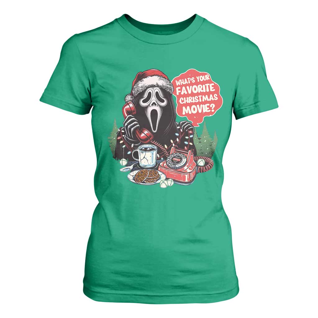 Funny Ghost Christmas Face T Shirt For Women Whats Your Favorite Christmas Movie Spooky Xmas TS11 Irish Green Print Your Wear