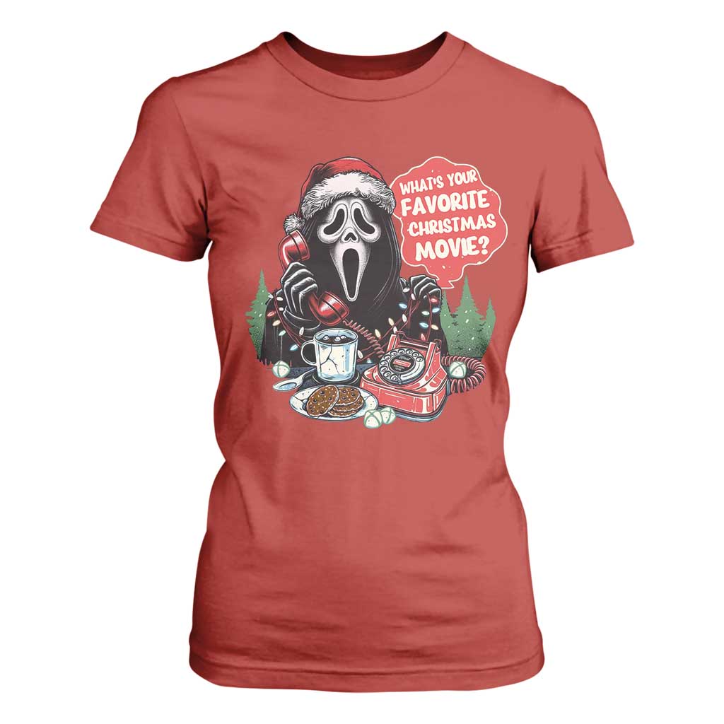 Funny Ghost Christmas Face T Shirt For Women Whats Your Favorite Christmas Movie Spooky Xmas TS11 Red Print Your Wear