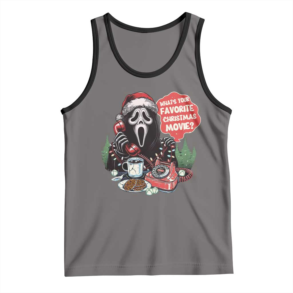 Funny Ghost Christmas Face Tank Top Whats Your Favorite Christmas Movie Spooky Xmas TS11 Deep Heather Black Print Your Wear
