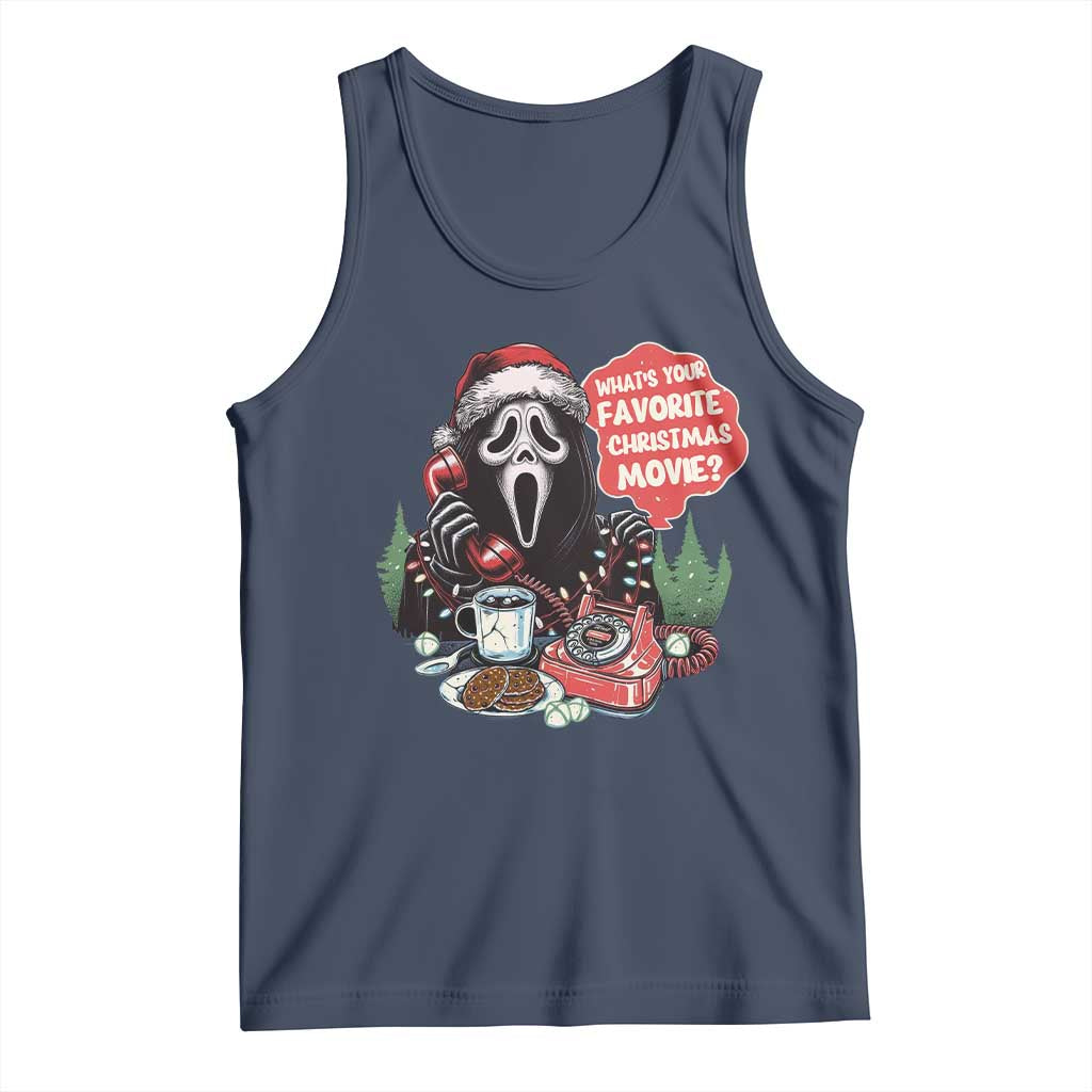 Funny Ghost Christmas Face Tank Top Whats Your Favorite Christmas Movie Spooky Xmas TS11 Navy Print Your Wear