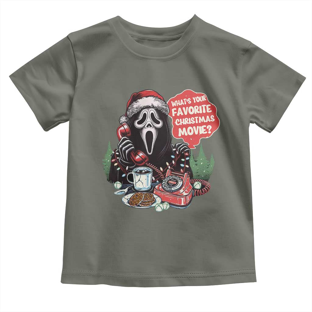 Funny Ghost Christmas Face Toddler T Shirt Whats Your Favorite Christmas Movie Spooky Xmas TS11 Military Green Print Your Wear