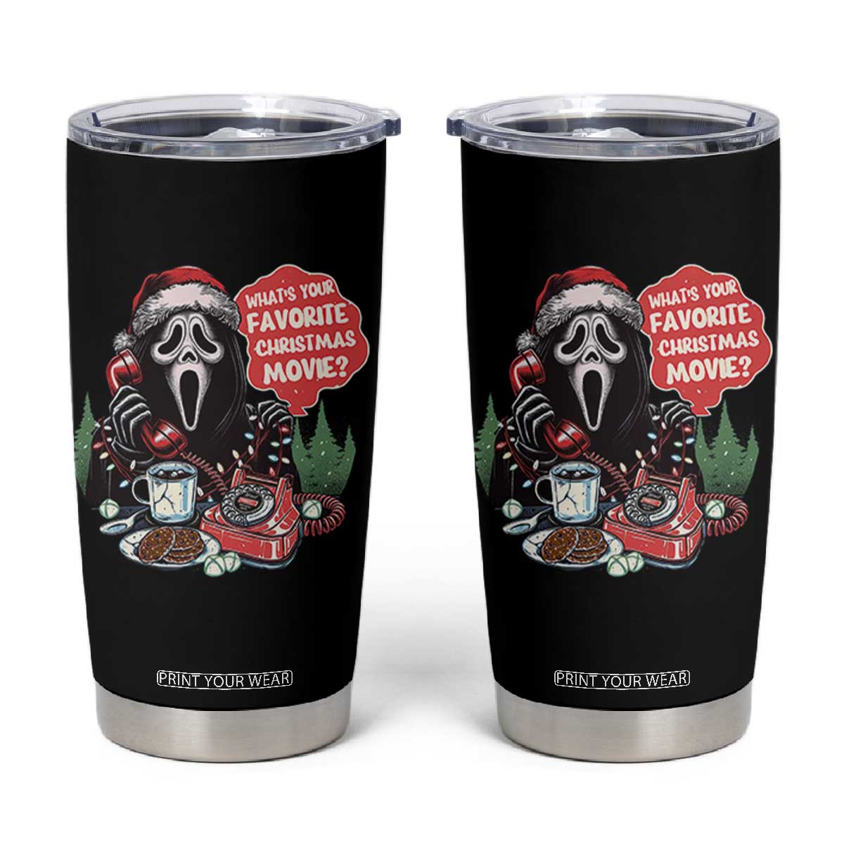Funny Ghost Christmas Face Tumbler Cup Whats Your Favorite Christmas Movie Spooky Xmas TS11 Black Print Your Wear