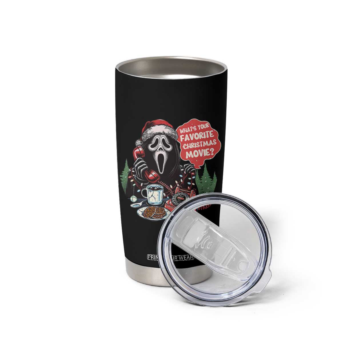 Funny Ghost Christmas Face Tumbler Cup Whats Your Favorite Christmas Movie Spooky Xmas TS11 Print Your Wear