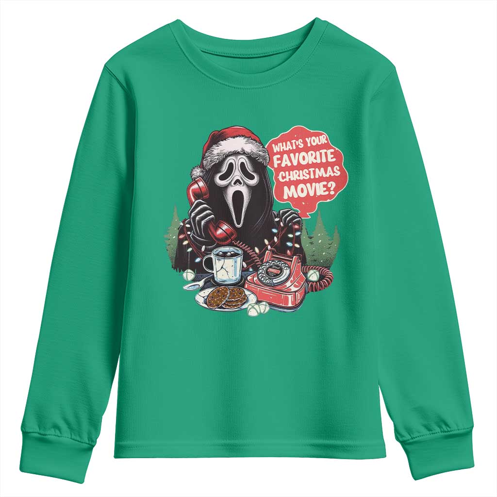 Funny Ghost Christmas Face Youth Sweatshirt Whats Your Favorite Christmas Movie Spooky Xmas TS11 Irish Green Print Your Wear
