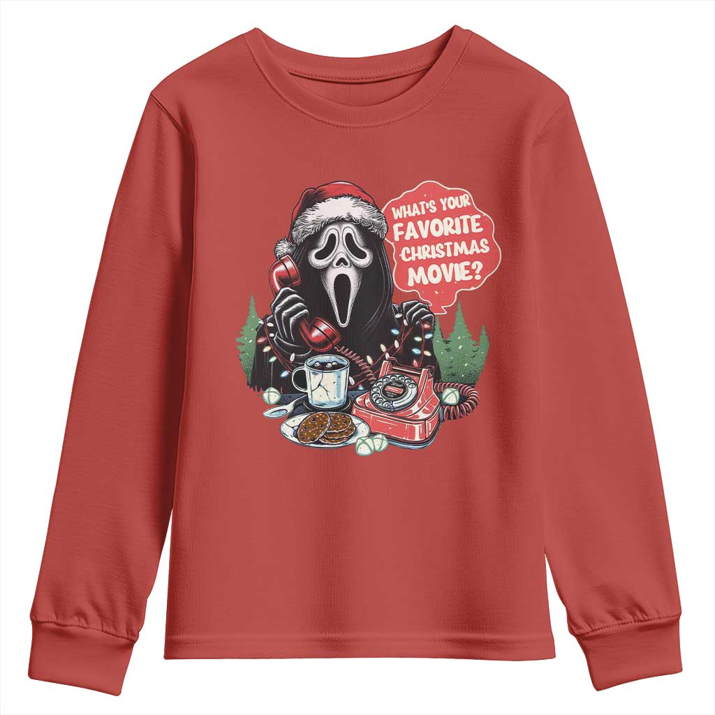 Funny Ghost Christmas Face Youth Sweatshirt Whats Your Favorite Christmas Movie Spooky Xmas TS11 Red Print Your Wear