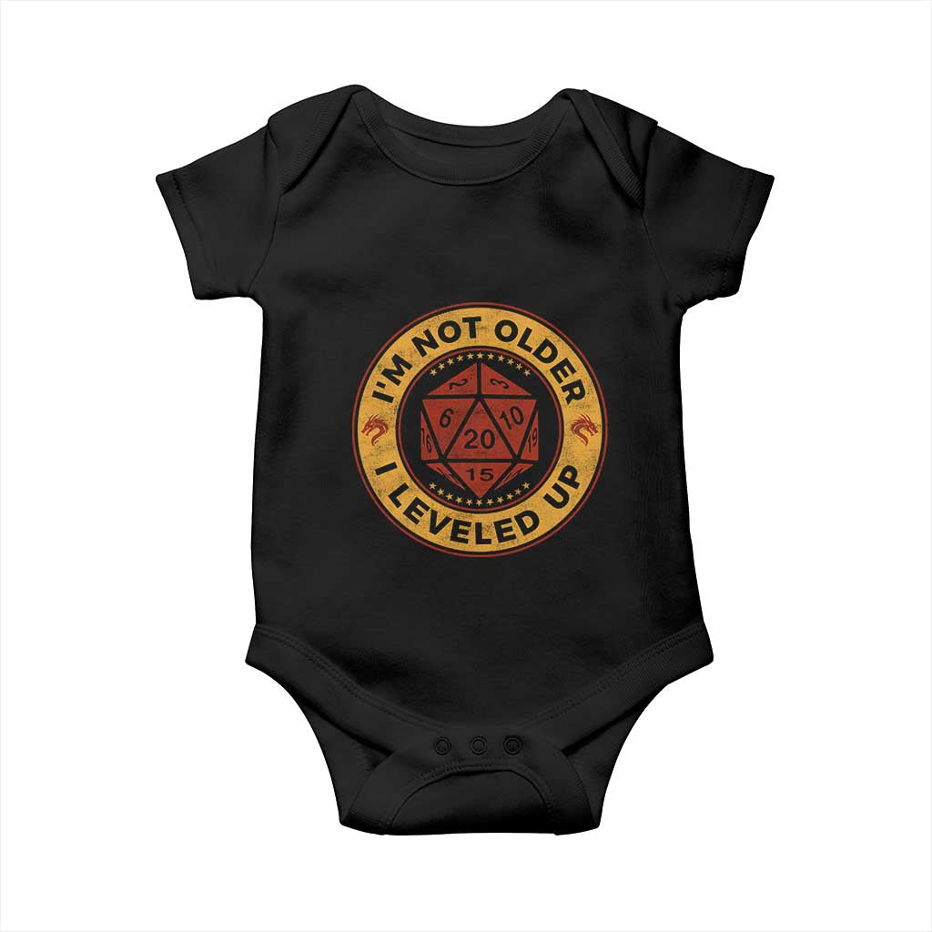 Funny RPG Gamer I Am Not Older I Leveled Up Baby Onesie Vintage D20 Tabletop TS11 Black Print Your Wear