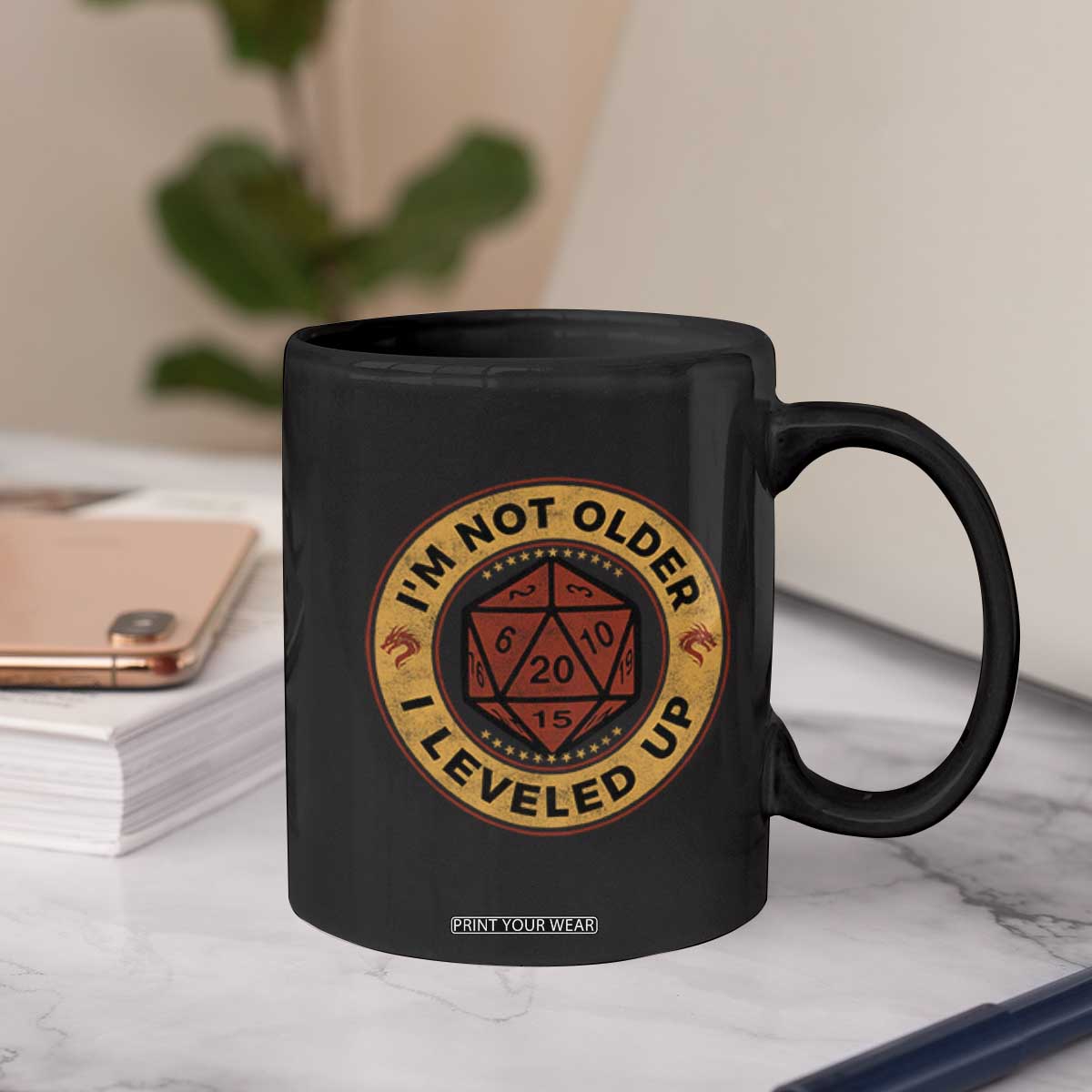 Funny RPG Gamer I Am Not Older I Leveled Up Coffee Mug Vintage D20 Tabletop TS11 Print Your Wear